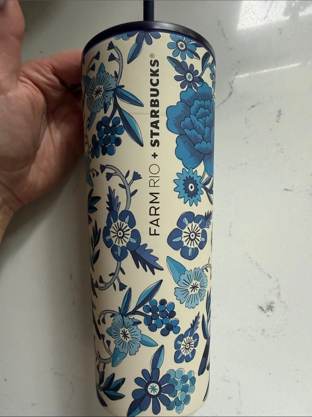 Starbucks x Farm Rio 2025 Blue and White Lenco Azulejo Stainless Tumbler 24 oz